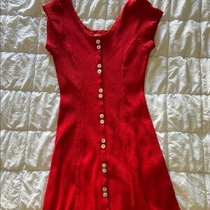 Red Button-Down Knit Dress